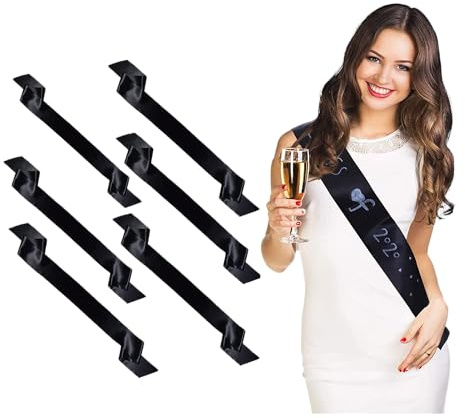 Fajín de Satén de Color liso para Bricolaje, Banda Liso DIY para Desfiles, Despedidas de soltero, Bodas, Cumpleaños y Graduación, 6PCS (Negro)