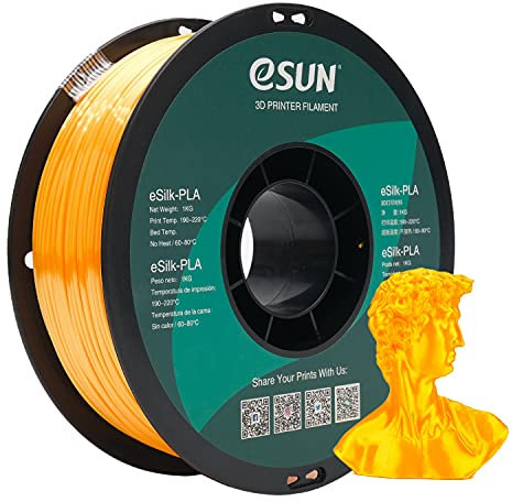 eSUN Seide PLA Filament 1.75mm, Seidig Glänzendes 3D Drucker Filament PLA, Maßgenauigkeit +/- 0.05mm, 1kg Spule (2.2 LBS) 3D Druck Filament für 3D Drucker, Seide Dunkel Gelb