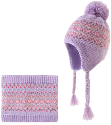 Monimo Mössa för flickor, stickad, tjock, öronskydd, hatt, varm vintermössa för barn, rosa, 55 cm