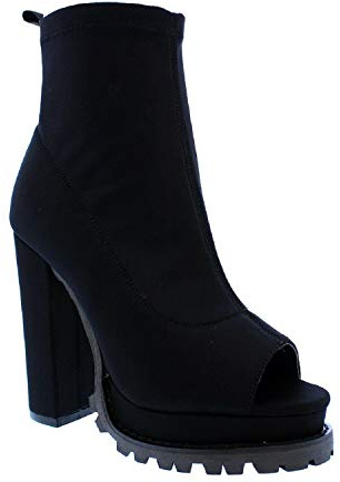 Liliana Women Fashionable Peep Open Toe Cutout Chunky Heel Bootie Monclair-21 Monclairblack 8