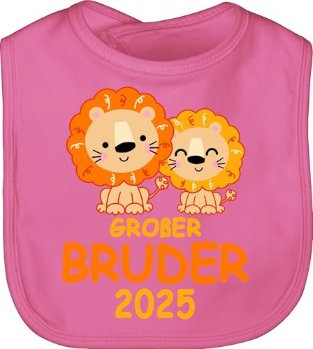 Shirtracer Baby Lätzchen - Großer Bruder 2025 mit Löwen - Unisize - Pink - grosser geschenk brother geschwister latz big bro großen große brüder groser bruder gro er für bester grosse 2023