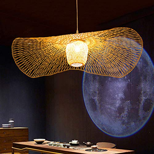 Vintage Kronleuchter Pendelleuchten DIY Handarbeit Gewebt Bambus Gewebt Rattan Japanischer Pendellampe Industrial Hängeleuchte Höhenverstellbar Restaurant Dachboden Cafe Deckenlampe E27 Leuchten,100cm