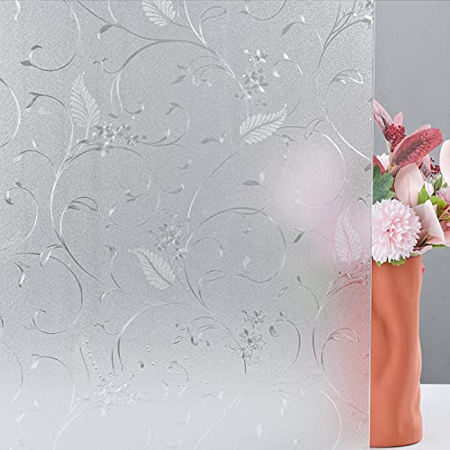 FEOMOS Blumen Gefrostete Fensterfolie Selbsthaftend, 90x200cm | Milchglasfolie Selbsthaftend, Dekorative Fensteraufkleber, UV-beständig, Rautenmuster Dekor Folie für Büro Wohnzimmer