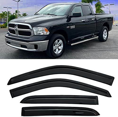 Fenstervisiere, Regenschutz, Windabweiser für Dodge Ram 1500 Crew Cab, 2010–2022 Ram 2500/3500 Crew/Mega Cab, 2019–22 Ram 1500 Classic Crew Cab Dark 94109, 4-teiliges Set