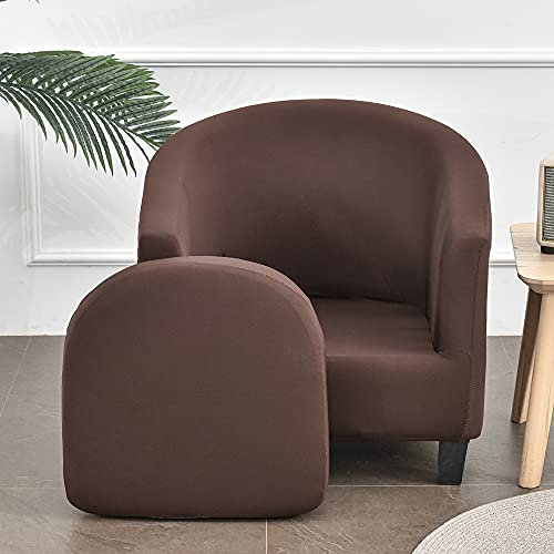 Highdi 2 Stück Sesselschoner Sesselüberwurf mit Elastisch Stretch Husse, Club Chair Einfarbig Schonbezug Sofabezug mit hoher Dehnung Sessel für Clubsessel Loungesessel Cocktailsessel (Braun)