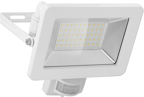 Goobay 53884 LED Strålkastare Med Rörelsedetektor för Utomhus 50W - PIR Sensor IP44 Neutralt Vitt Ljus 4250 lm Väggmontering/Trädgård/Vit