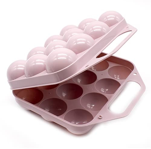 CABLEPELADO - Huevera de plastico para 12 huevos con tapa - caja huevos - cesta transporte - cierre por click - asa transporte - egg box - libre BPA - color rosa claro
