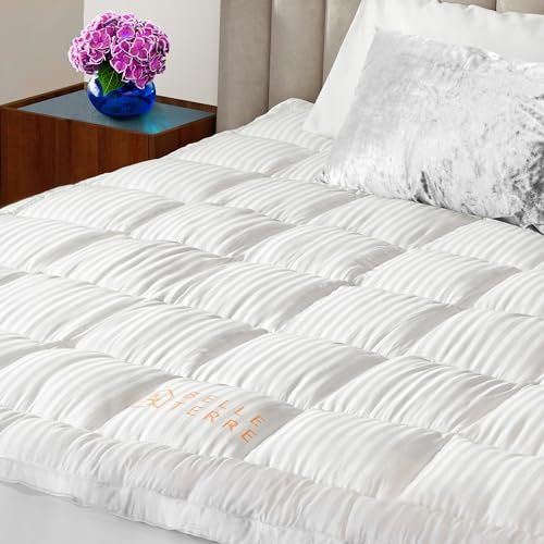 Belle Terre Cooling Mattress Topper King Size - Ultra Soft & Thick Mattress Pad - Bed Cushion with Breathable Bamboo Viscose Cover and Deep Pockets - Pillow Top Mattress Topper Protector