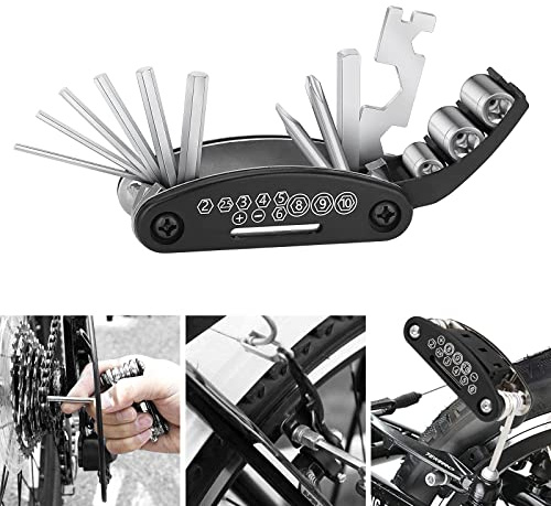 Kit Attrezzi per Bici,16 in 1 Multifunzione Mountain Bike Accessori per Attrezzi,Set di Strumenti per la Riparazione della Bicicletta,Pieghevole Strumento Di Riparazione Della Bicicletta