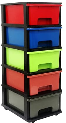 ABBAware Schubladenbox, Schubladen-Container auf Rädern, 5 große 17 Liter Schubladen, der Umwelt zuliebe aus recyclebarem PP Kunststoff, in schönen Farbvarianten, Rollcontainer, Organizer, Stapelboxen