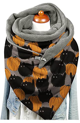 EXENXA Kariertes Schal-Set Damen Schal Halloween Winter Druck Knopf Wrap Lässige Warme Schals Schals Mann Schals Schal (Schal) (Farbe: Orange-2, Größe: Einheitsgröße) (Orange 2)
