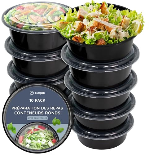 CUQOO Round Food Containers with Lids | 10 Pack Meal Prep Boxes BPA-Free | STACKABLE & REUSABLE: microwave · freezer · dishwasher safe · leakproof · portion control · gym lunchbox