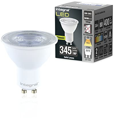 Integral Ampoule LED GU10 10 PACK blanc froid 4000K, 400LM, 3,6 W (équivalent à 50 W) non dimmable - Efficace en énergie et idéale pour les spots et projecteurs dans les salles de bains