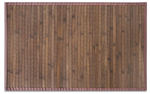 FLODI. Bamboo Floor Mat, Tibet (Brown, 90 x 120 cm) Non-Slip Natural Wooden Bamboo Mat Rug for Bathroom, Kitchen and Hallway, Easy Clean With Cotton Border