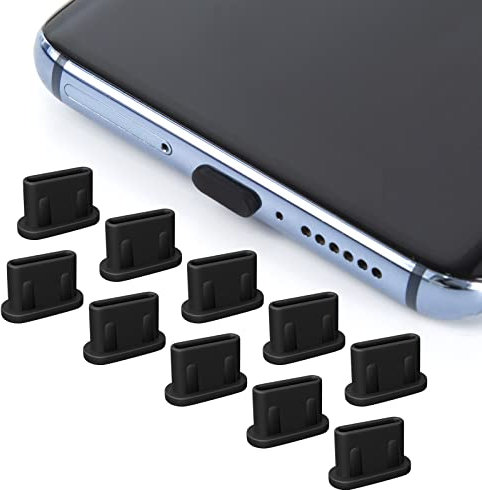 FUYIHGL 10 Pack USB C Anti Dust Plugs for Samsung Galaxy S23, S22, S21, S20,A53, Note 20, Pixel, MacBook, Laptop, Cell Phone Dust Cover for Any USB Type C Charging Port- Black