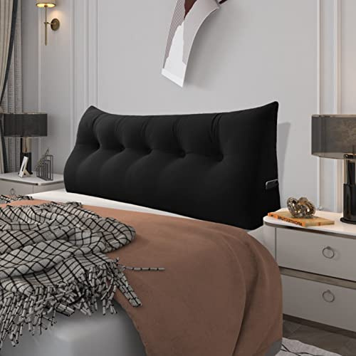BNCKTRD Kopfende Großes Rückenkissen Bequemes Lesekissen und Rückenteil im Bett Rückenlehne Kopfkissen Langes XXL Kissen für Sofa, Couch, Wandkissen Polster Samt Schwarz 160cm