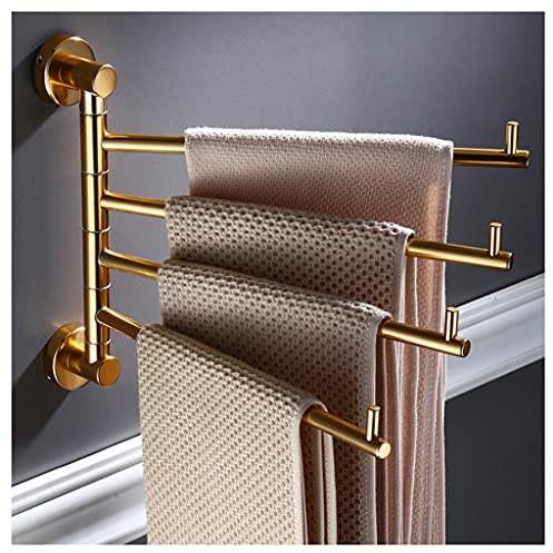 Toallero giratorio dorado con brazo plegable moderno, organizador de almacenamiento de baño, soporte de toalla giratorio a prueba de óxido, soporte de toalla de mano para ducha, 4 barras