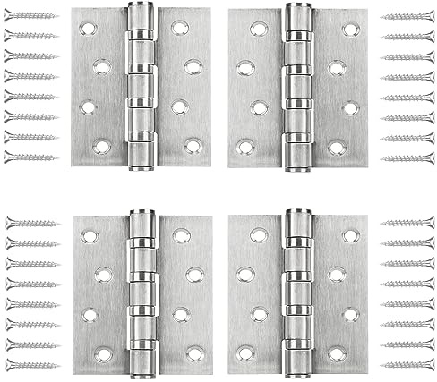 WELLOCKS 4 Stück Edelstahl Tür-Scharnier 10x7,5cm 3mm dick Sicherungstür Scharniere Türscharniere Leise Glattes Antik-Silber Perfekt für schwere Tür(D04004)