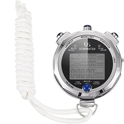 PATIKIL Metallo Cronometro Stop Orologio, Cronometro Timer con Retroilluminazione 100/200 Giro Memoria 0.001 Secondo Cronometraggio Digitale Stop Guarda per Allenatore Sport Competizioni