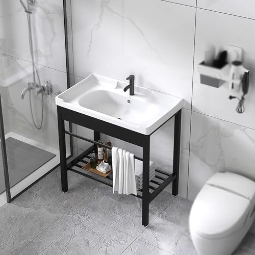 Freistehend Edelstahl Multifunktionswaschtisch,Keramik Handwaschbecken Spültisch,Mobiles Waschbecken Mit Wasserhahn,Outdoor Küche Sink,Spülbecken,Spüle Mit Lagerregalen,Für Camping,Garten,Garage ( Siz