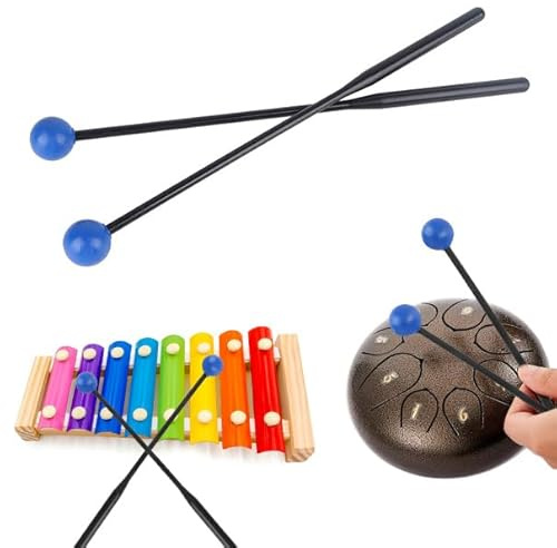 Tissting 1 Paar Xylophon Schlägel 30cm Lange Xylophon Glockenspiel Mallet Sticks Kunststoff Gummi Stahlzungentrommel Schlagzeugschlägel für Percussion Instrumenten, Blau