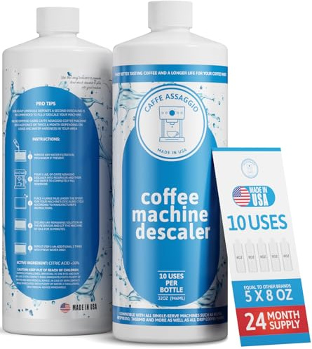 Caffe Assaggio Descaling Solution (10 Uses) Delonghi Keurig Nespresso Coffee Machine Cleaner Descaler Kit Coffee Machine Descaler Compatible with All Brands Breville Ninja
