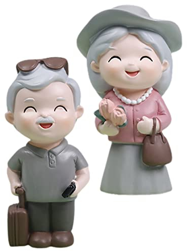 Cabilock 2 Stück Resin Dekorative Reise Oma Opa Figuren Miniatur Paarstatue Älteres Ehepaar Wohnzimmer Deko