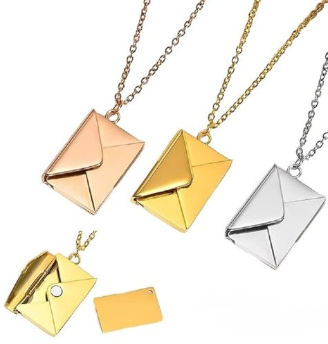 Collana personalizzata con nome, collana lettera busta con incisione messaggio, personalizzabile incisione laser, idea regalo, san Valentino, festa della mamma, compleanno, laurea (ARGENTO)