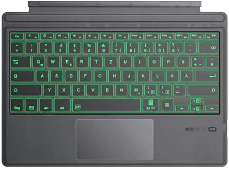 TiMOVO Tastatur Kompatibel mit Microsoft Surface Pro 7 Plus/Pro 7/Pro 6/Pro 4/Pro 3/Pro 2017, Kabellose Bluetooth Tastatur mit 7 Farbiger LED Hintergrundbeleuchtung, QWERTZ, Deutsches Layout, Grau