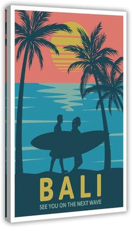MExmeb Leinwandposter im Vintage-Stil, Motiv: Surfen, Bali, Wandkunst, Dekor, Bild, Gemälde für Wohnzimmer, Schlafzimmer, Dekoration, Rahmen-Stil, 30 x 45 cm