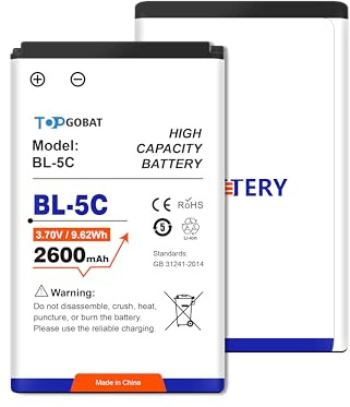 TOPGOABT 2Pcs BL-5C Akku, 2600mAh Akku mit hoher Kapazität kompatibel für Geräte verwendet BL-5C Akku Radio BT Lautsprecher Kamera