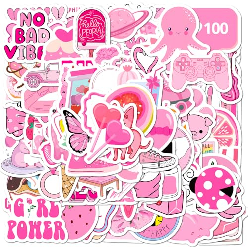 Qpout 100pcs Pink Preppy Danish Pastel Stickers - Cute Kawaii Aesthetic Stickers for Adults, Kids, Girls - Laptop, Phone, Water Bottle, Scrapbooking