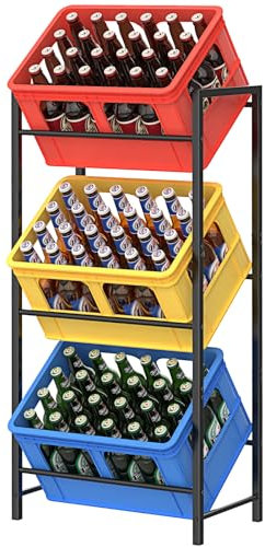 WELDUN Getränkekistenregal für 3 Getränkekisten, Meatll Kistenregal mit 3 Ebenen für Bier, Obst, Gemüse, Wasser, Tragfähigkeit 90KG