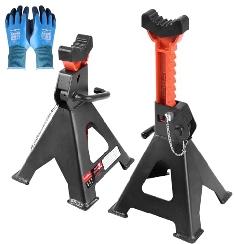 AUTOXBERT Jack Stands, 6 Ton (13,000 lbs) Capacity Axle Stand Steel Double Locking Pins,14.2-23 inch Adjustable Height with Rubber Block for Car Van Repair, 1 Pair