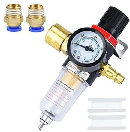 rflaueo 1/4 Air Filter Regulator Compressor with Water Separator and Quick Couplings for Compressor Filter Compressed Air Pressure Regulator Inline(U251-1)