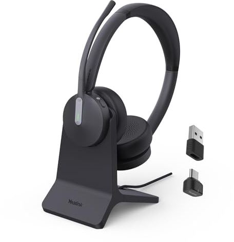 Yealink BH70 Dual Wireless Headset with Mic for Work, 3 Mic AI Noise Cancellation, Bluetooth Headphones Teams Certified,35h Talk Time, Charging Stand & USB Dongle for PC,Flip to Mute for Hybrid Work