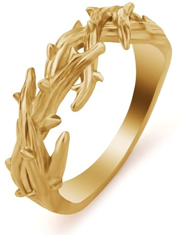 KIRTIJW Mens Thorns Crown Ring Stainless Steel Branch Jesus Crown of Thorns Rings Jewelry for Men Women Size 9