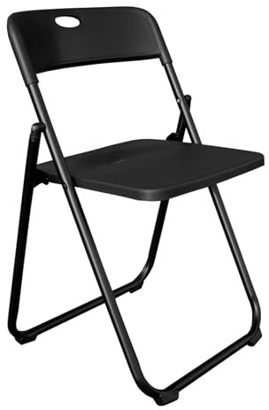Spetebo Sedia pieghevole nera portata fino a 110 kg – 87 x 49 cm – Sedia per ospiti in metallo e plastica pieghevole – Sedia da cucina pieghevole