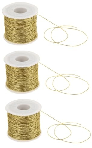 DIYEAH 3 Rollen Farbiger Gold- und Silberfaden Schild Makramee-Schnur Horn Brief Perlen bastelschnur geschenkband Zierband Verschlussbänder Bindebänder aus Kraftpapier das Haustier Golden