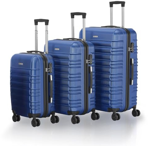 Juskys Hartschale Kofferset Reisekoffer 3 teilig - Zahlenschloss, geräuscharme 360° Rollen groß, Teleskopgriff, leicht - Koffer in Blau