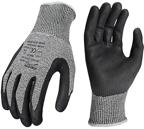 Level 5 Cut Resistant Gloves – Safety Work Gloves for Kitchen, Gardening, Construction – PU Coated, EN388 Certified – Sizes S M L XL (M)