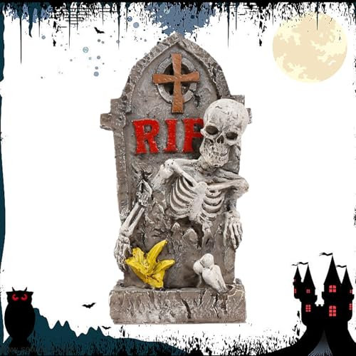 Generico Adornos de lápida de calavera – Tumbas cementerio de resina de ápida – Decoración cementerio sinuoso con calavera tallada manualmente para librería, mesa, casa