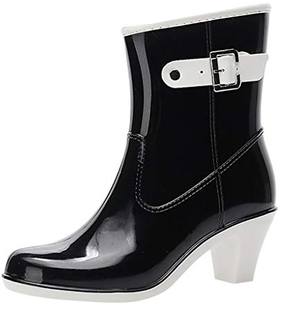 Bottes en caoutchouc pour femme - Avec talon - Bottes de pluie mi-hautes - Bottes de pluie - Bottes de travail - Imperméables - Bottines de jardin - Bottes de pêche