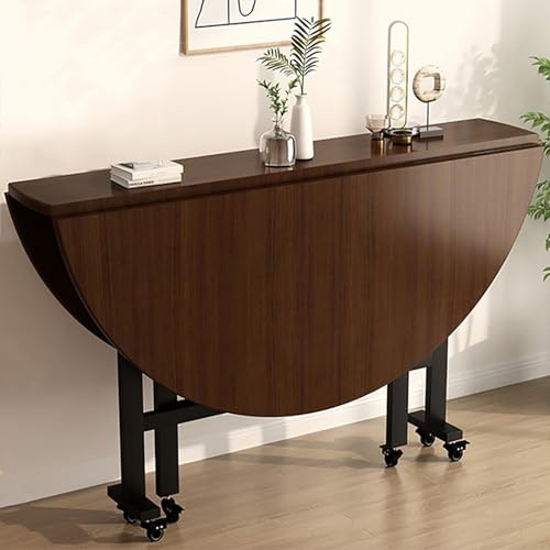 Table de salle à manger ronde et extensible moderne avec 6 roulettes, idéale pour les restaurants et la maison, finition noyer, 100 x 75 cm