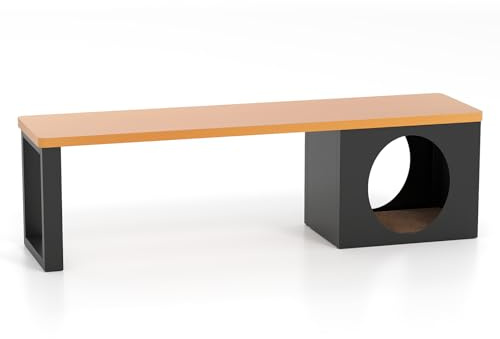 COSTWAY Trädgårdsbänk metall väderbeständig, 3-sitsig sittbänk med katthus, balkongbänk utan ryggstöd, metallbänk kan belastas upp till 450 kg, terrassbänk för trädgård, balkong, terrass, 150 x 38 x