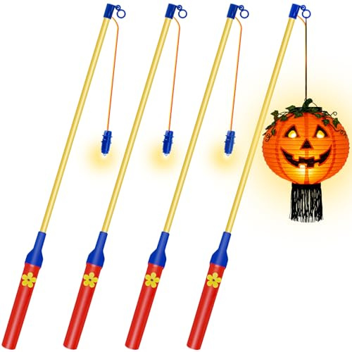 PlsMupn Laternenstab Kinder LED, 4er Elektrisch Laternenstab 50cm für St Martin, Stab Laternenumzüge für Laterne Numzüge Martinsumzüge,Zauberstäbe für Halloween Kostümpartys Weihnachten Kinderparty(A)