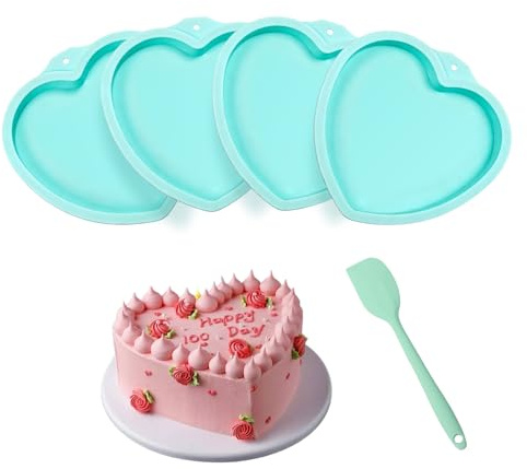 Minnhua 4PCS Moule Silicone Coeur Saint Valentin Moule Gateau Coeur Silicone Non-Adhérent 20cm Moule a Cake Silicone 8 Pouces Pour Fête Des Mères Rainbow Cake Gâteau du Nouvel An Pizzas Chocolat
