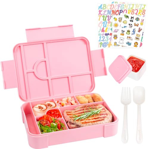 Yuhudany Brotdose Kinder mit Fächern Auslaufsicher, Bento Box Kinder Lunchbox, Jausenbox Brotdose Schule für Mädchen & Jungen, Mikrowelle/spülmaschinenfest - Kapazität 1330ml (Rosa-B)