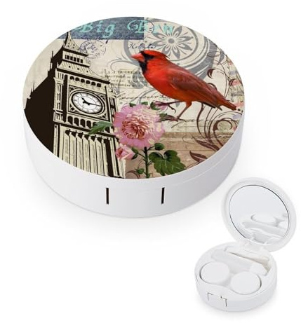 fkgvwo Contact Lens Case Clock Bird Flower Contact Lens Holder Box Container Soak Storage Kit