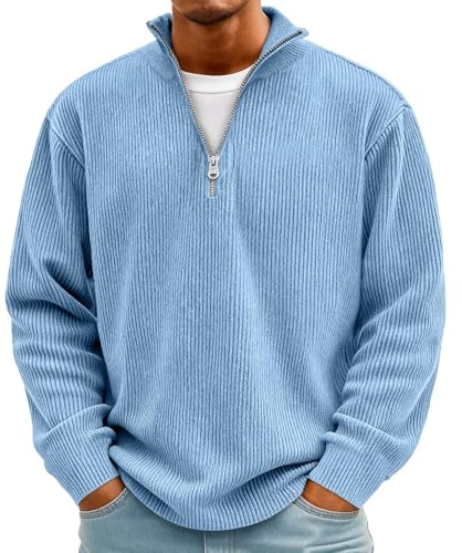 Generisch Herren Zip Neck Sweatshirt Ohne Kapuze Männer Sweater Soft Pullover mit Reißverschluss Winter Warm Langarmshirt Regular Fit Arbeitspullover